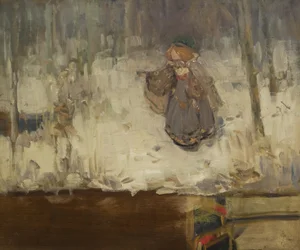 Een roodharig meisje in grijze jurk in een bos, 1886